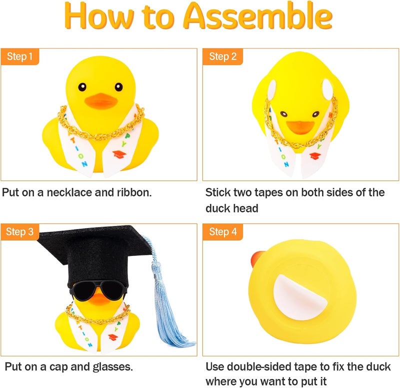 wonuu Graduation Stole Rubber Ducks, Dashboard Decorations Duck for Car Ornament Accessories with Hat Sunglasses Sash Chain (Dark Blue) - Image 5